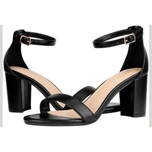 NIB ZriEy Women Black Chunky Block Heel Ankle Strap Sandals Sz 6.5 From Macys